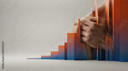 Hands interacting with a rising bar graph symbolizing business growth and financial trends
