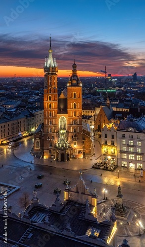 Krakow Main Market Square at blue hour, Poland