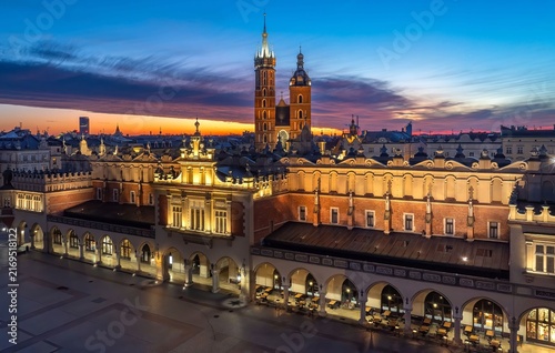 Krakow Main Market Square at blue hour, Poland