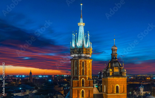 Krakow Main Market Square at blue hour, Poland