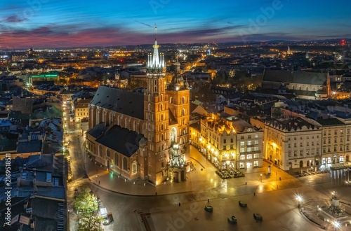Krakow Main Market Square at blue hour, Poland