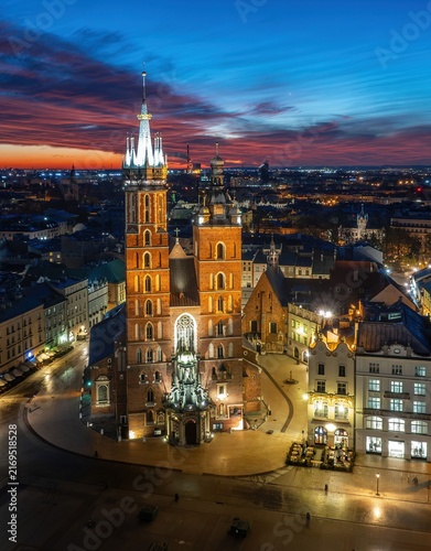 Krakow Main Market Square at blue hour, Poland