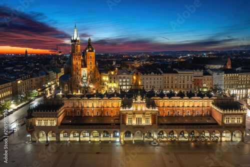 Krakow Main Market Square at blue hour, Poland