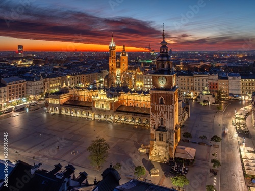 Krakow Main Market Square at blue hour, Poland