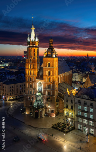 Krakow Main Market Square at blue hour, Poland