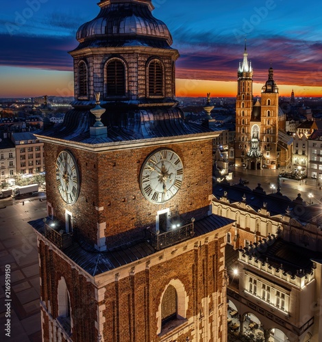 Krakow Main Market Square at blue hour, Poland