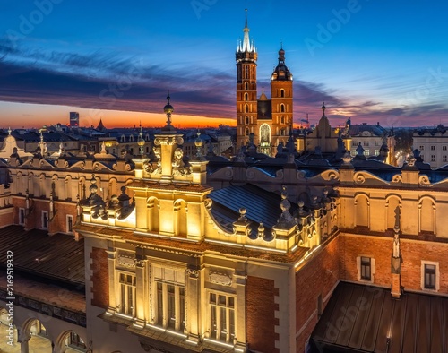 Krakow Main Market Square at blue hour, Poland