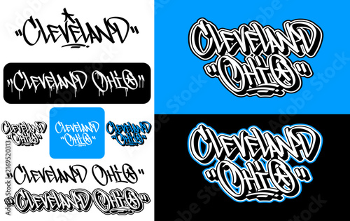 Cleveland Ohio graffiti-style typography designs in various color backgrounds