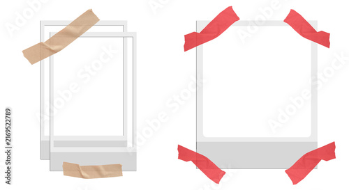 Polaroid Frame PNG with Red Tape Corners, Transparent Background Instant Photo Border Overlay
