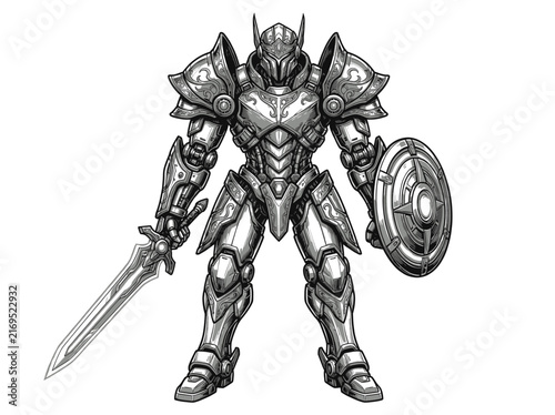 Detailed Futuristic Knight Armor Illustration Epic SciFi Fantasy Warrior Character Design Metal Plate Armor