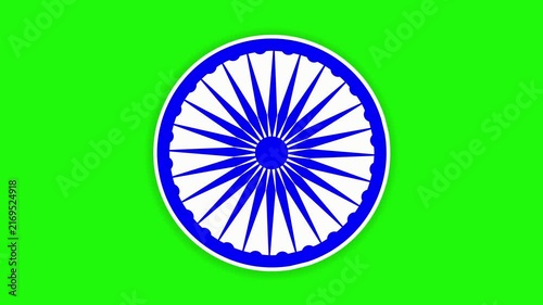 Beautiful View of  Rotating Ashoka Chakra on Green Screen Background 4K Animation