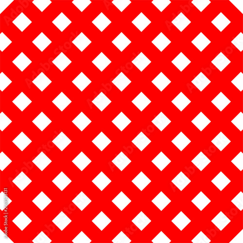 Red diamond lattice pattern on white, geometric seamless background, repeating vector texture design