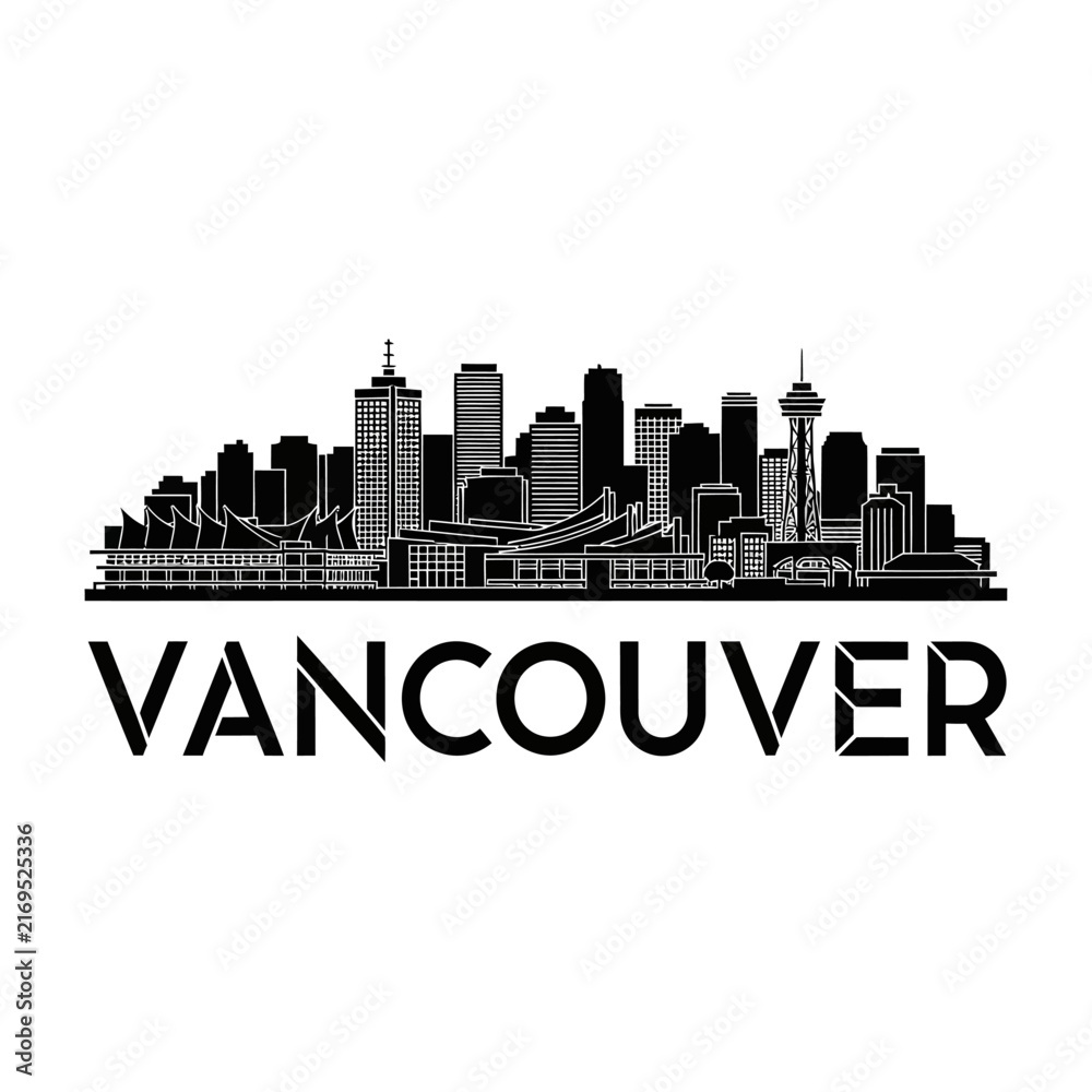 Naklejka premium Vancouver Cityscape Silhouette: Architectural Landmark Design