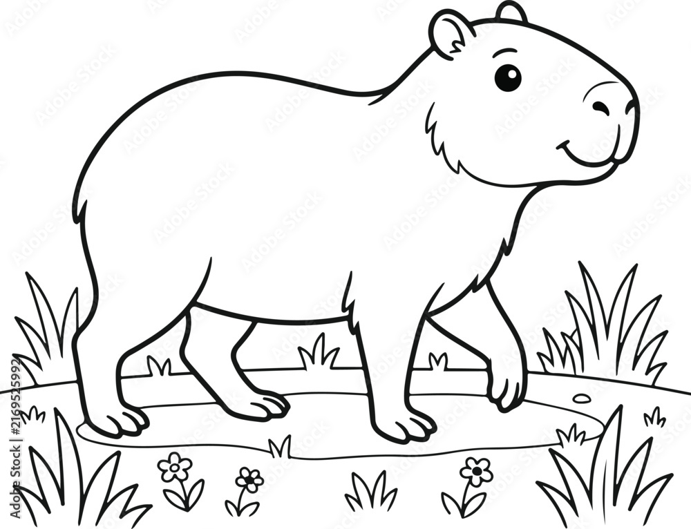 Obraz premium Cute capybara animal coloring page for kids