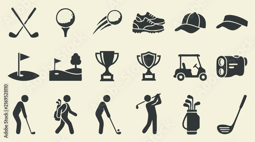 Golf sport icon set, vector silhouette symbols and elements