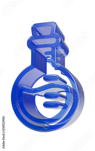 Obraz na plátně Potion bottle icon represents a magical elixir or chemical solution in a three-dimensional blue glass style