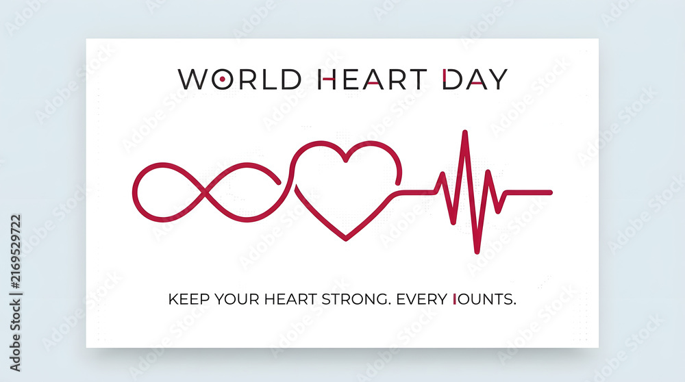 Obraz premium World heart day concept illustration featuring an infinity symbol, a heart shape, and an ecg heartbeat line