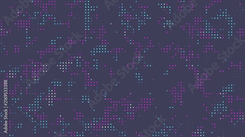 Futuristic motion background with scattered glowing particles and colorful digital dots over a deep blue surface. Perfect for corporate presentations, technology videos, digital interfaces, and modern