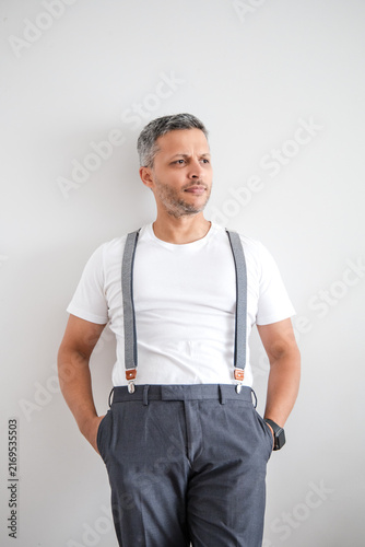 Mature Man Looking Away Thoughtfully in Casual Portrait