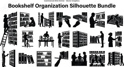 Bookshelf Organization Silhouette Bundle – Library and Book Storage Vector Collection