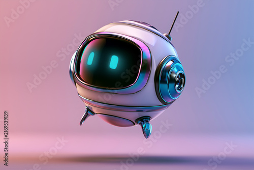 Small Spherical Robot Floating In Pastel Space