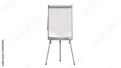 Obraz na płótnie White flip chart paper on a silver tripod stand, ideal for business meetings, pr