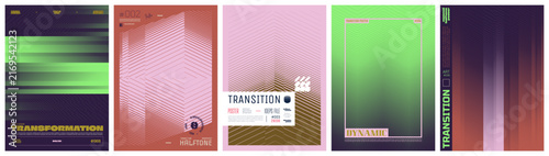 Abstract geometric vector swiss art bundle with sharp kinetic shift grid and brutalist halftone ornament, Geometric distortion patterns with linear gradient transition effect, Mix colorful poster 3
