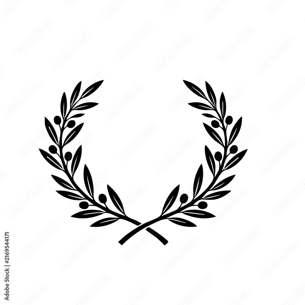 Fototapeta premium Olive branch laurel wreath vector silhouette, vector botanical branch