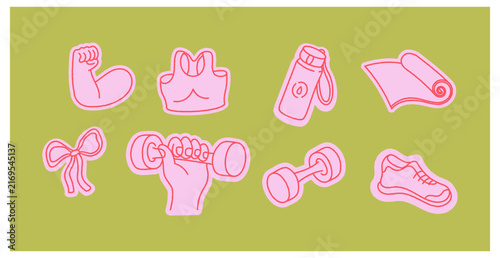 Foto Vector sketch doodle illustration in trendy line style, fit and gym, wellness co