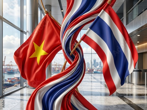 ASEAN Economic Partnership of Thailand and Vietnam. International trade, economic partnership, investment, supply chain connectivity, digital transformation, regional development, and growing business