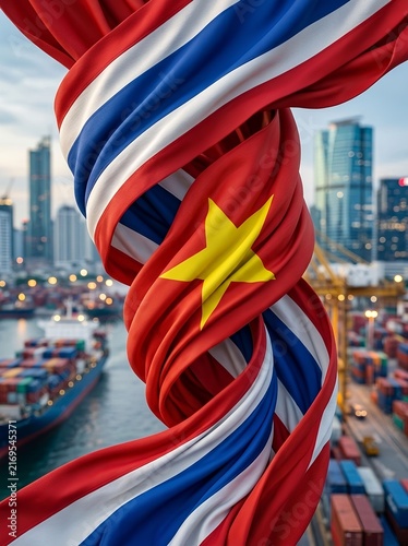 ASEAN Economic Partnership of Thailand and Vietnam. International trade, economic partnership, investment, supply chain connectivity, digital transformation, regional development, and growing business