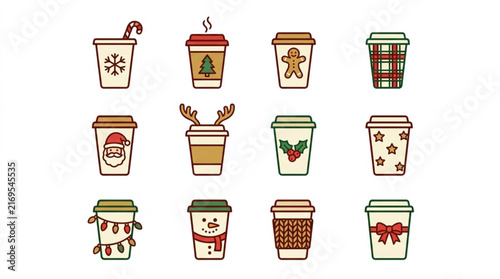 Festive Holiday Coffee Cups with Christmas Designs.