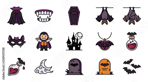Halloween themed icons and illustrations collection.