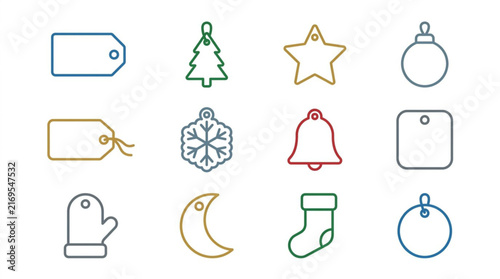 Colorful Outline Icons for Holiday and Gift Themes.