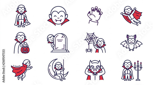 Halloween vampire icons set in flat design style.