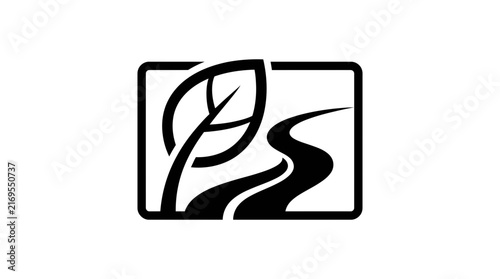 Minimalist Nature Landscape Icon with Leaf and Winding Path