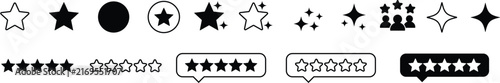 Decorative Star Rating Symbol and Sparkle Icon Collection in Multiple Styles Vector Set