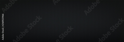 Seamless dark perforated metal texture background vector mesh with minimalist circular hole speaker grill pattern for modern audio tech UI design screen panel