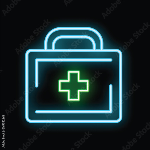 Glowing neon line first aid kit icon isolated on black background. 4k ultra hd video motion graphic animation