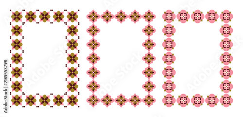 Pink abstract vertical frames set. Wedding frame. Geometric floral botanical background, card, banner, flyer, pattern, invitation. Mediterranean tiles. Arabesque. Islamic art. Vector.