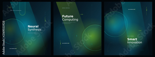 Принти на полотні hi-tech posters Set with neural synthesis future computing smart innovation with