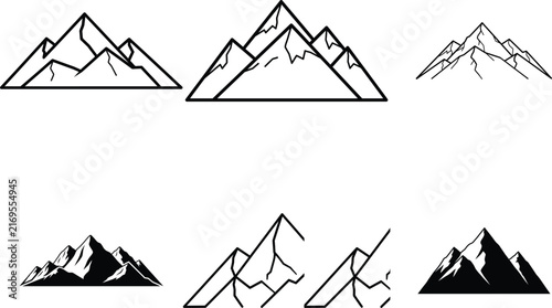 Set of mountain vector icons isolated on transparent background