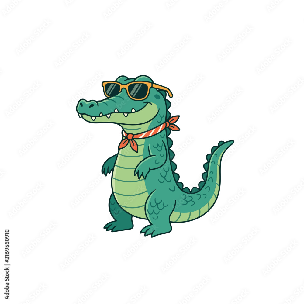 Obraz premium Cool Crocodile with Sunglasses and Bandana, Summer Cartoon Character