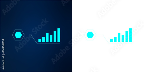 Minimal Business Growth Chart Icon with Connected Hexagon and Rising Bar Graph Vector on Transparent Background