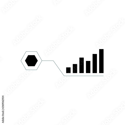 Minimal Business Growth Chart Icon with Connected Hexagon and Rising Bar Graph