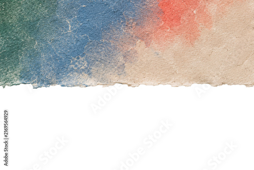Colorful Torn Paper Strip with Green Blue Beige and Coral Texture on Transparent Background