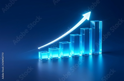 White upward trending graph on blue background