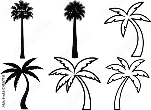 Set of palm tree vector icons isolated on transparent background