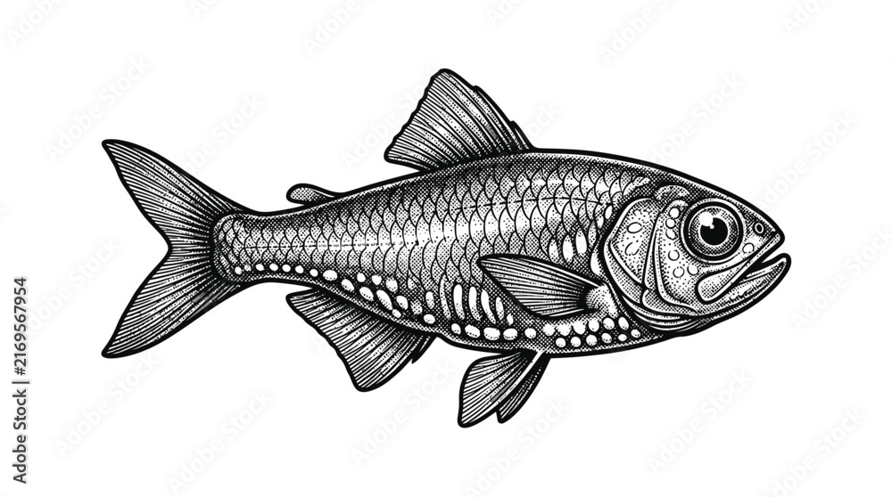 Fototapeta premium Detailed tilapia fish drawing with large fins