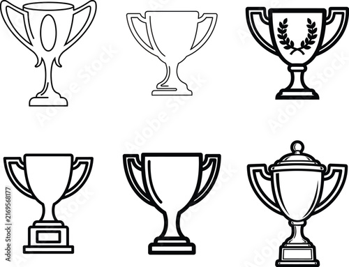 Set of trophy vector icons isolated on transparent background
